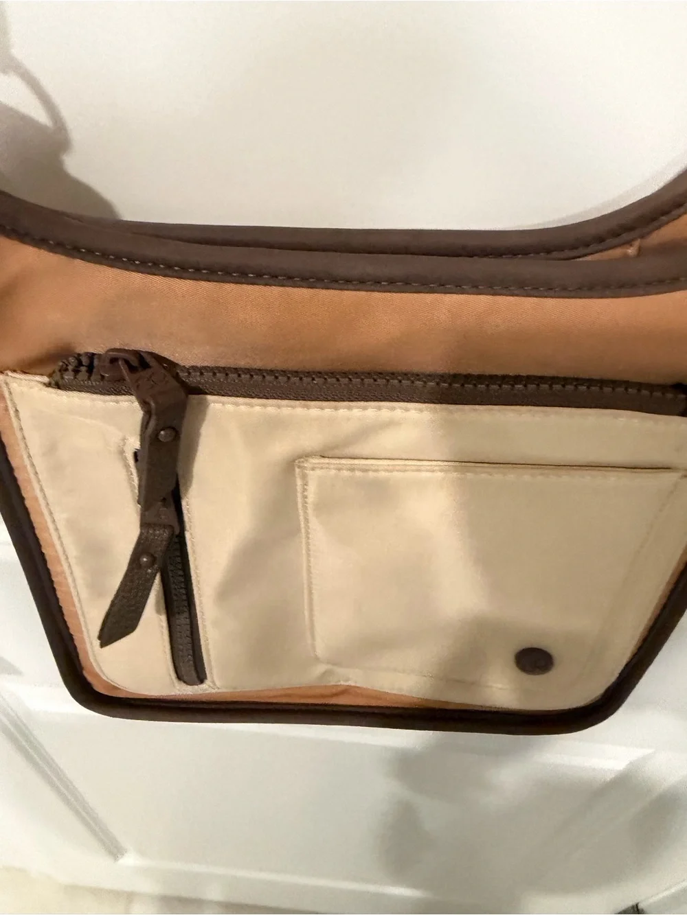 Samantha Brown Two-Tone Canvas Crossbody Bag in Tan and Cream